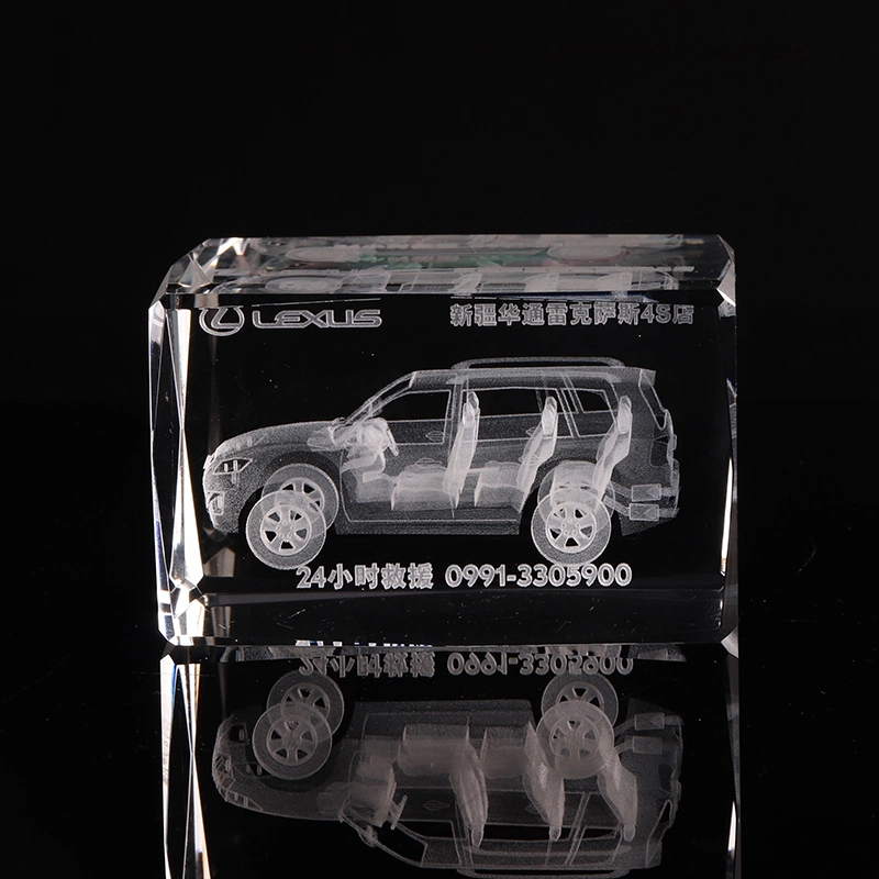 Beautiful 3D Laser Car Model Crystal Glass Cube Paperweight